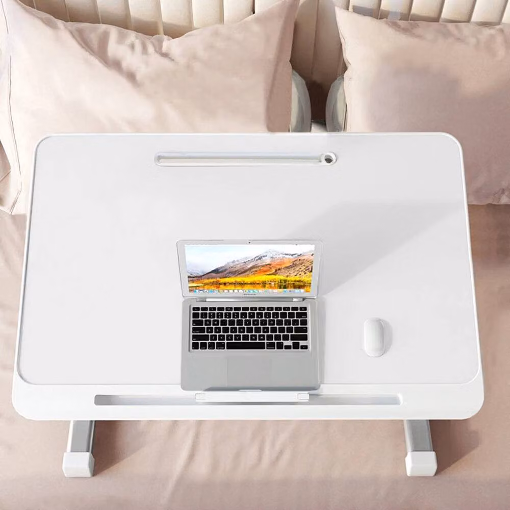 PAWNORA White Height Adjustable Bed Tray Table with Tilting Top and MDF Laminate Finish – 3