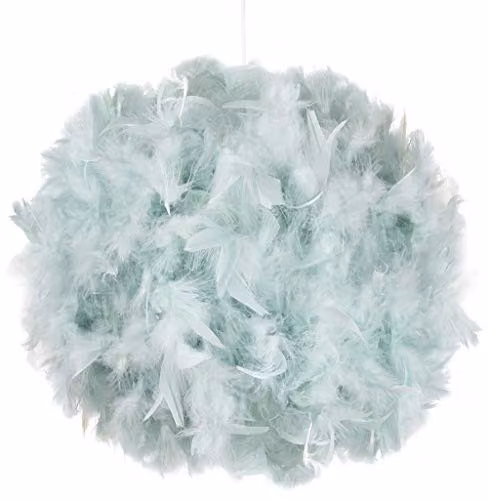 Happy Homewares Modern Blue Feather Decorated Sphere Pendant Light Shade
