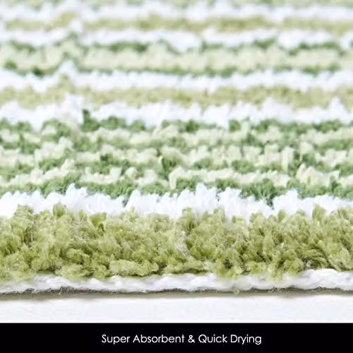 Homescapes Handloomed Striped Cotton Bath Mat in Green and White, W/D/H: 60 x 40 x 3 cm – 2