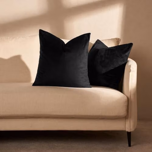 Sienna Set of 2 Matte Velvet Square Cushion Covers, Black, W/D/H: 45 x 45 x 45 cm – 2