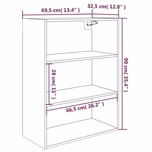 vidaXL Grey Sonoma Hanging Wall Cabinet W: 69.5 cm, D: 32.5 cm, H: 90 cm – 2