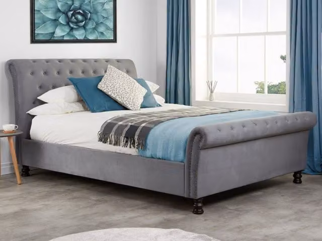 Birlea Opulence Grey Velvet Upholstered Double Bed Frame – 1