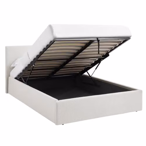 TEDDY BOUCLE White Upholstered King Size Ottoman Storage Bed with 15cm Foam Mattress, W/D/H: 180 x 200 cm – 4