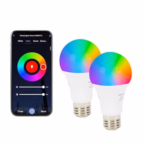 ValueLights 2 Pack 9W RGBCCT Smart WiFi LED Bulbs, E27 Screw Type, Multicolour Dimmable Bulbs Compatible with Amazon Alexa and Google Home – 1