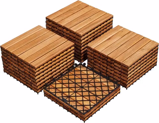 Yaheetech Pack of 27 Brown Acacia Wood Interlocking Decking Floor Tiles