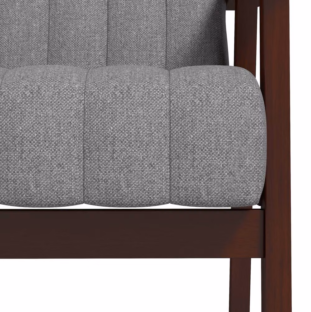 STILVORA Mid-Century Grey Linen-Look Upholstered Armchair with Wood Frame – 7