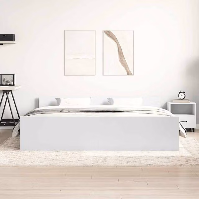 Berkfield Home Durable Bed Frame with Headboard and Footboard in White, W/D/H: 200 x 203 x 50 cm