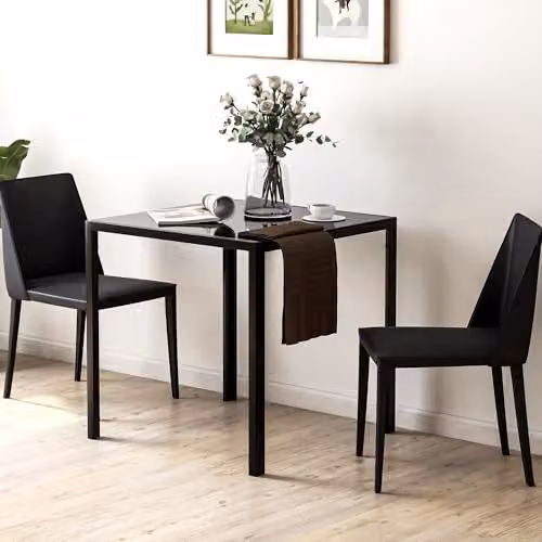 HOMCOM Modern Square Dining Table with Black Tempered Glass Top and Metal Legs, W/D/H: 75 x 75 x 80 cm – 2