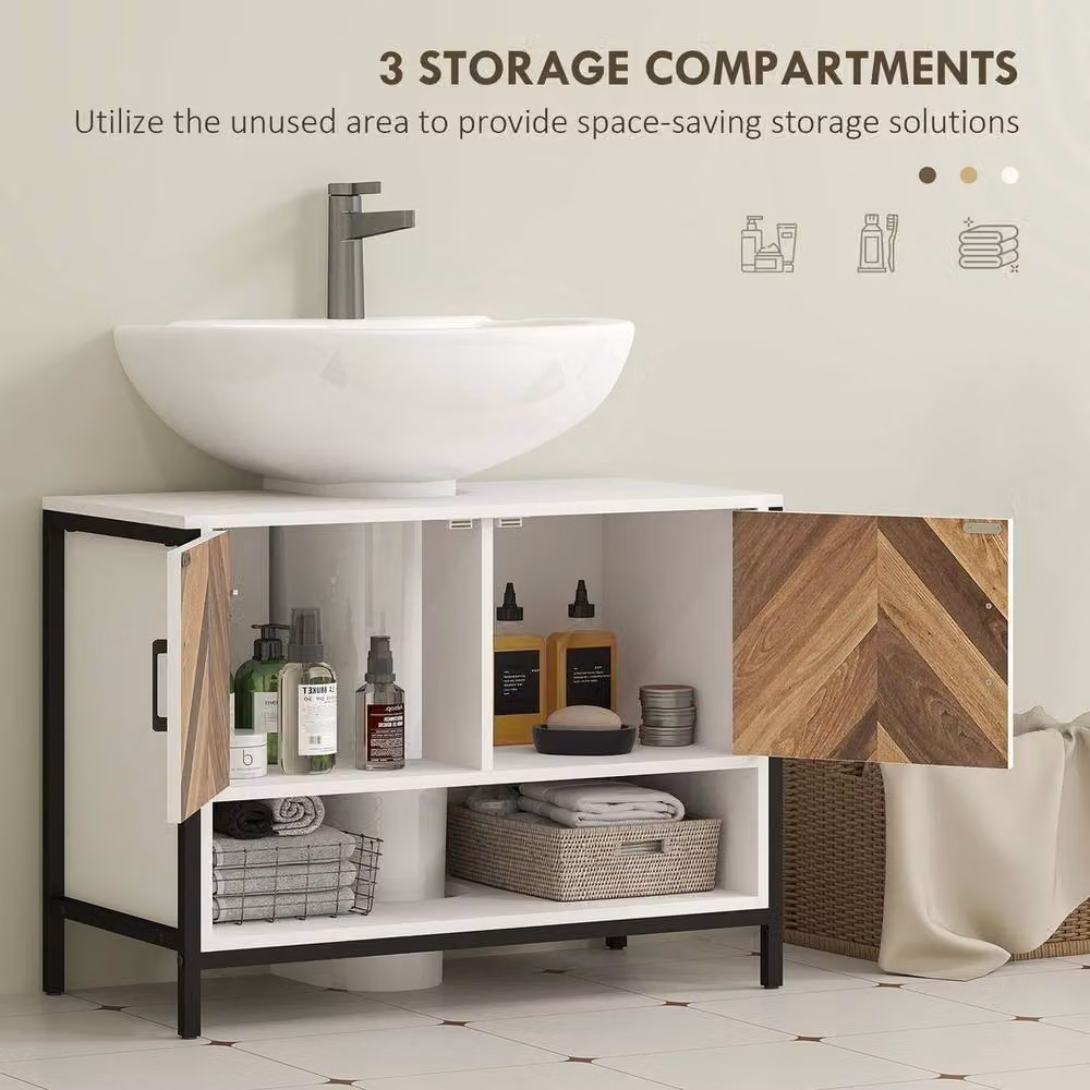 EONLION White Freestanding Bathroom Under Sink Cabinet with Hinged Doors and Internal Shelves – 2