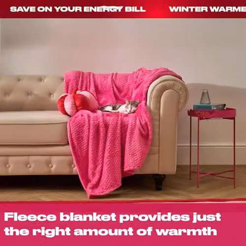 OHS Pink Honeycomb Waffle Fleece Faux Fur Blanket, W/D/H: 200 x 240 cm – 2