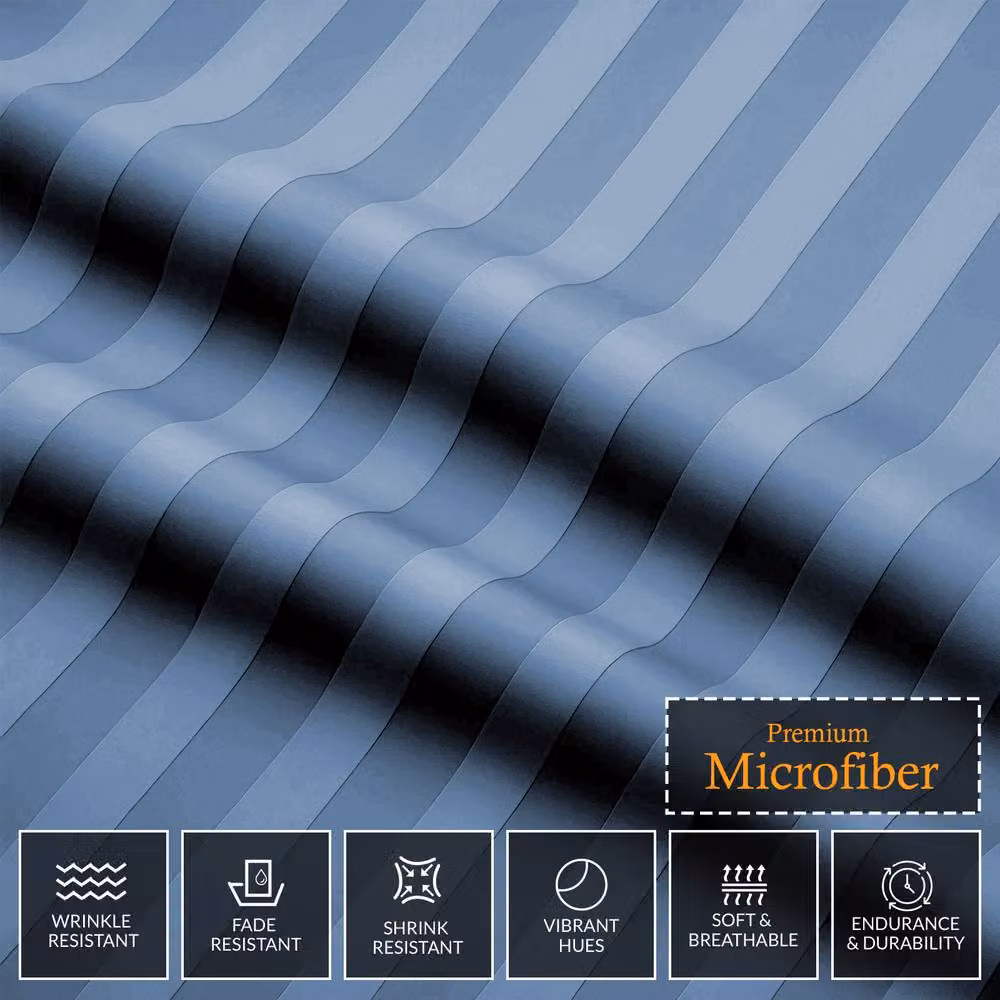 Pamposh Blue Striped Microfibre Duvet Cover and Pillowcase Set, Pack of 4, W/D/H: 200 x 200 cm – 3