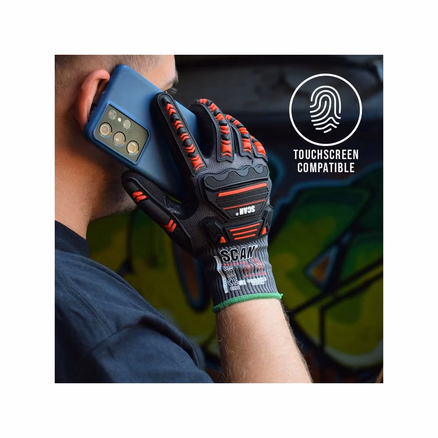 Scan Safety Nitrile Palm Impact Cut D Gloves, Black and Multicolour, Size: Large – 2