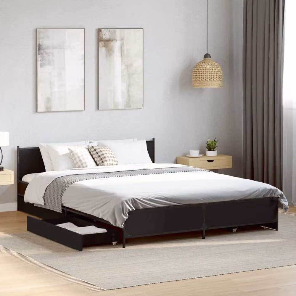 Berkfield Home Durable Double Bed Frame with Drawers in Black, W/D/H: 140 x 190 x 56.5 cm – 2