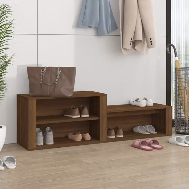 Berkfield Home Brown Oak Shoe Cabinet with Integrated Seat, W: 150 cm, D: 45 cm, H: 35 cm