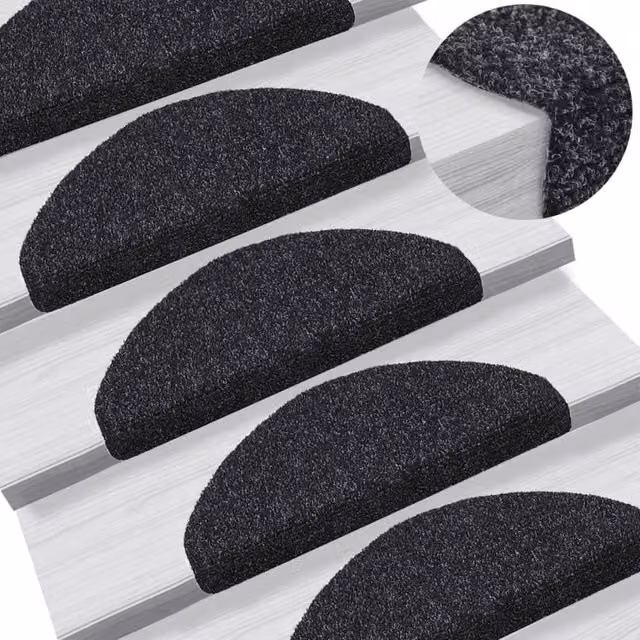 Berkfield Home Self-adhesive Stair Mats, 5 Pieces, Black, W/D/H: 65 x 21 x 4 cm – 1