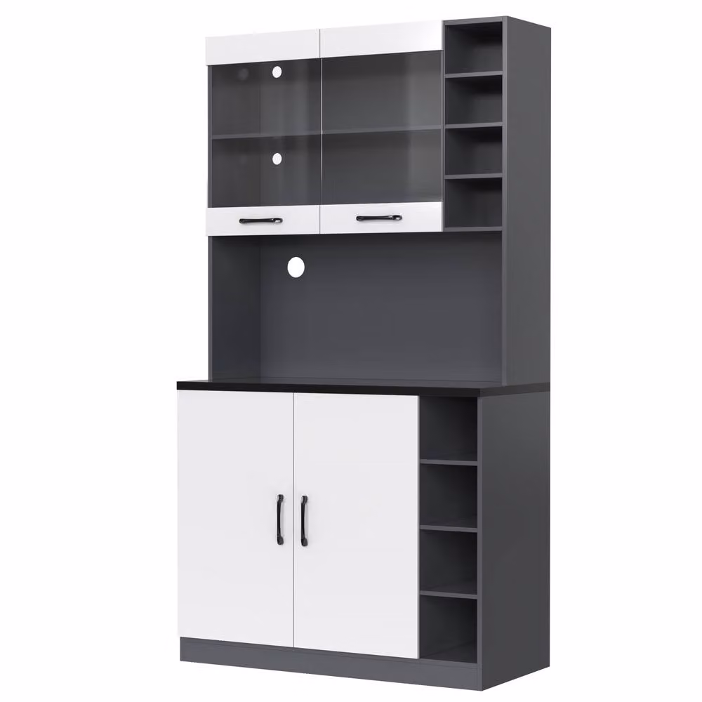 BTM Tall Kitchen Cabinet with LED Lighting and Adjustable Shelves in Grey and White, W/D/H: 69.4 x 47.0 x 188.0 cm – 7