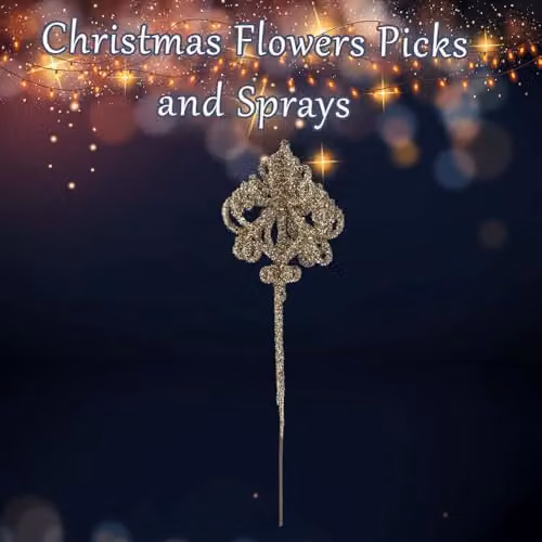 VFM e-Store Christmas Floral Pendant Hanging Ornament in Beige and Gold, H 48 cm x W 14 cm – 2