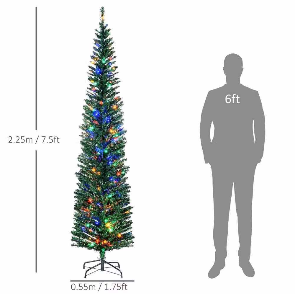 STILVORA Artificial Christmas Tree with Multicolour LED Lights, Green, Height: 225 cm – 3