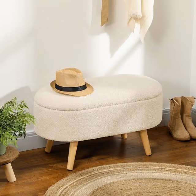 HOMCOM Modern Upholstered Ottoman Storage Bench in Beige