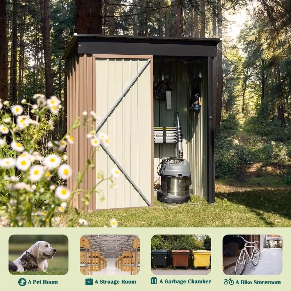 Kelvenix Brown Galvanised Metal Pent Garden Shed – 4
