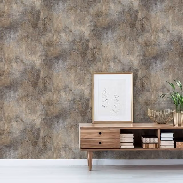 Grandeco Paul Moneypenny Castello Plaster Patina Wallpaper in Blue and Beige