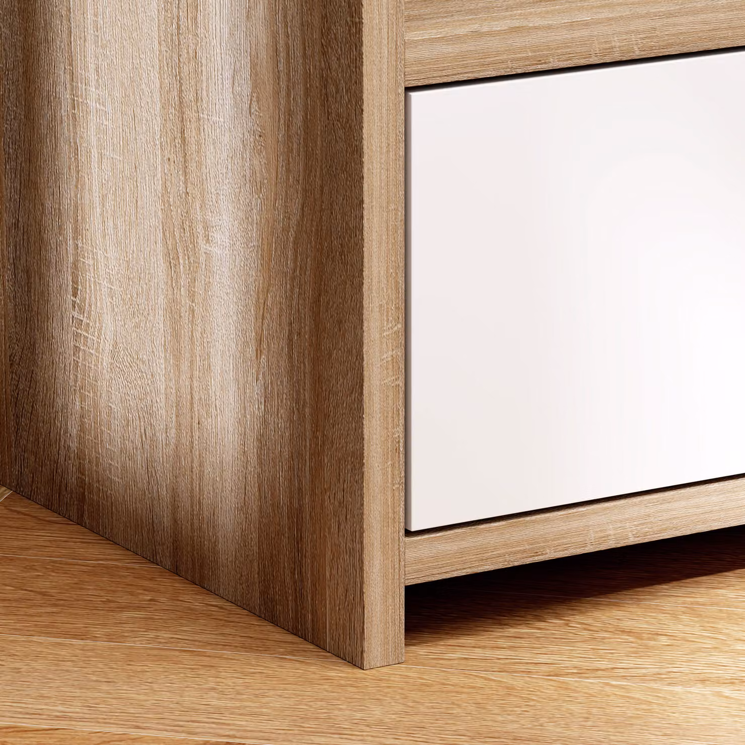 HOMCOM Scandinavian Multi-Storage Bedside Table in White and Wood-Effect MDF – 7