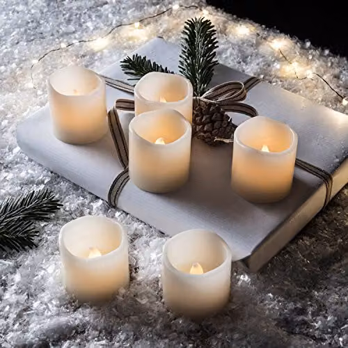 Lights4fun Set of 6 White Real Wax Battery Operated LED Votive Tea Light Candles with Flicker Effect – 2