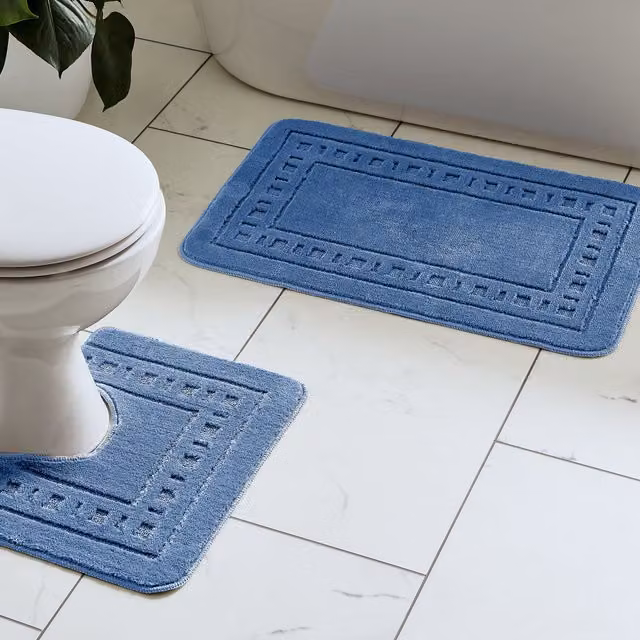 Catherine Lansfield Armoni Blue Bath Mat and Pedestal Mat Set – 1