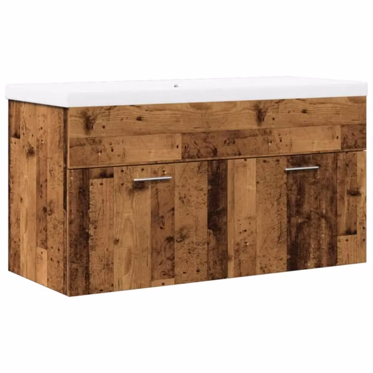 Berkfield Home Wall-Mounted Bathroom Sink Cabinet with Built-in Basin in Brown Old Wood