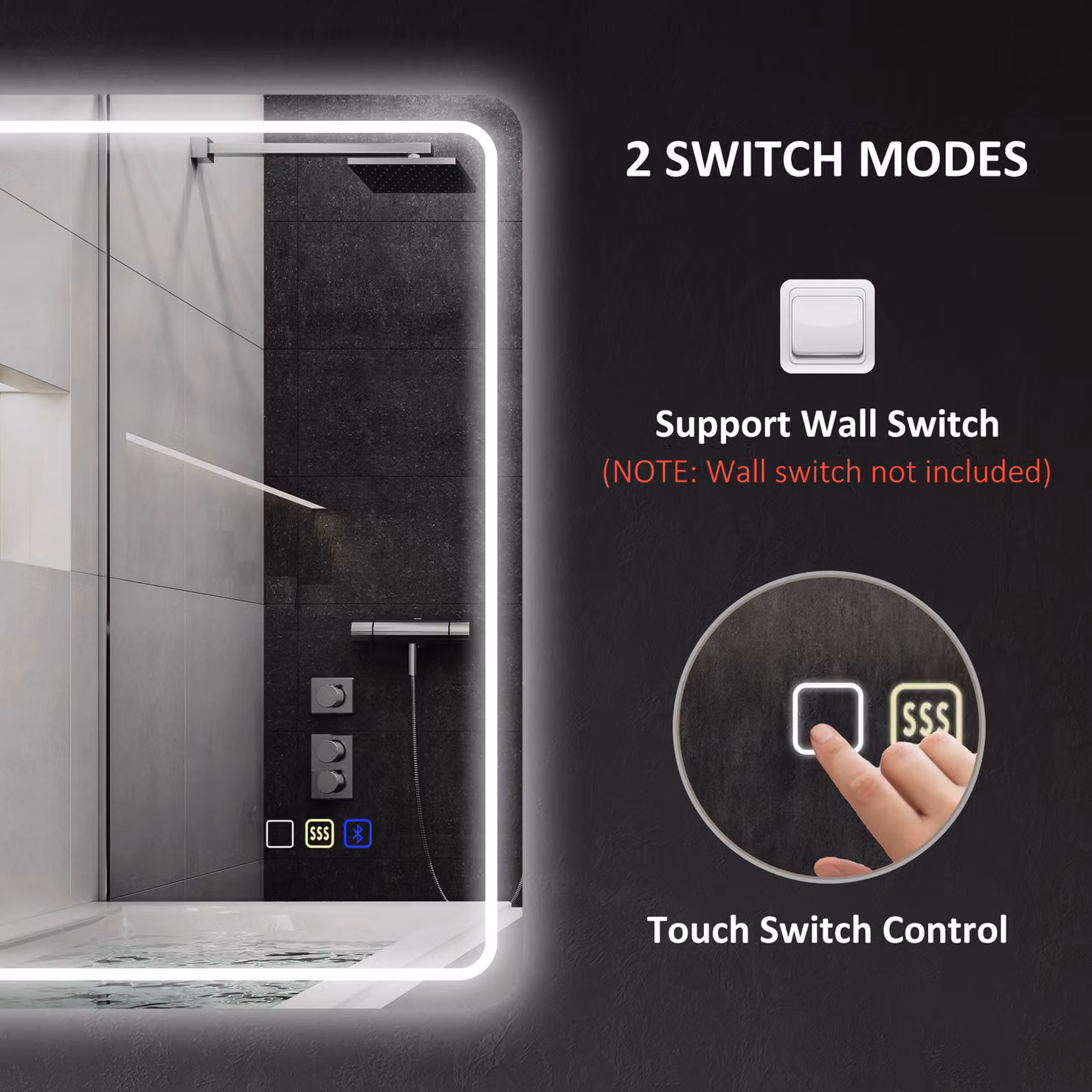 HOMCOM Bluetooth LED Bathroom Mirror with Anti-Fog, Silver Tone, W: 50 cm, H: 70 cm – 9