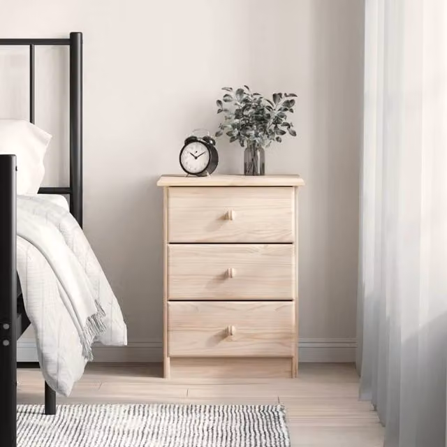 Berkfield Home ALTA Bedside Cabinet in Brown Solid Pine Wood, W/D/H: 41 x 35 x 55 cm – 1