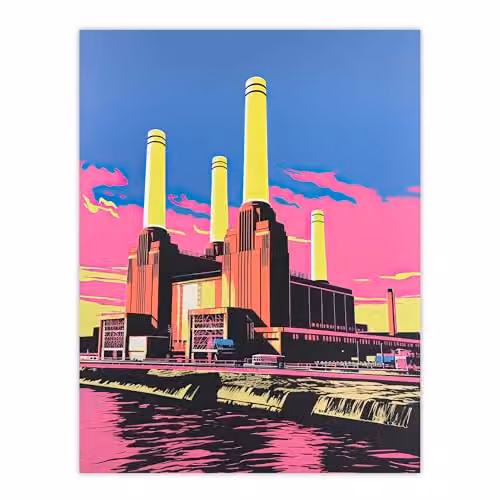 Artery8 Battersea Power Station Pop Art Wall Poster Print, Multicolour Pink, Yellow and Blue, 45.7 x 61 cm