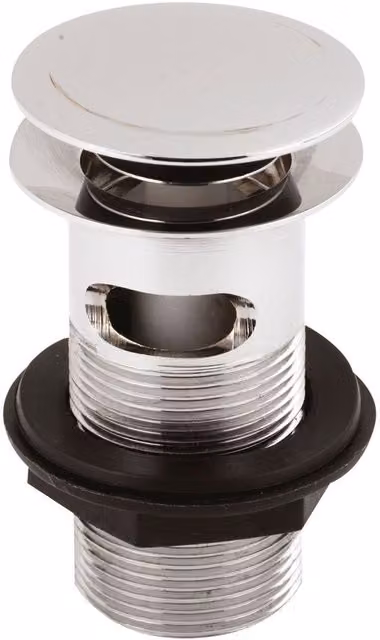 Balterley Round Stainless Steel Slotted Push Button Basin Waste in Silver Chrome, W/D/H: 6.1 x 9.7 x 6.1 cm – 1