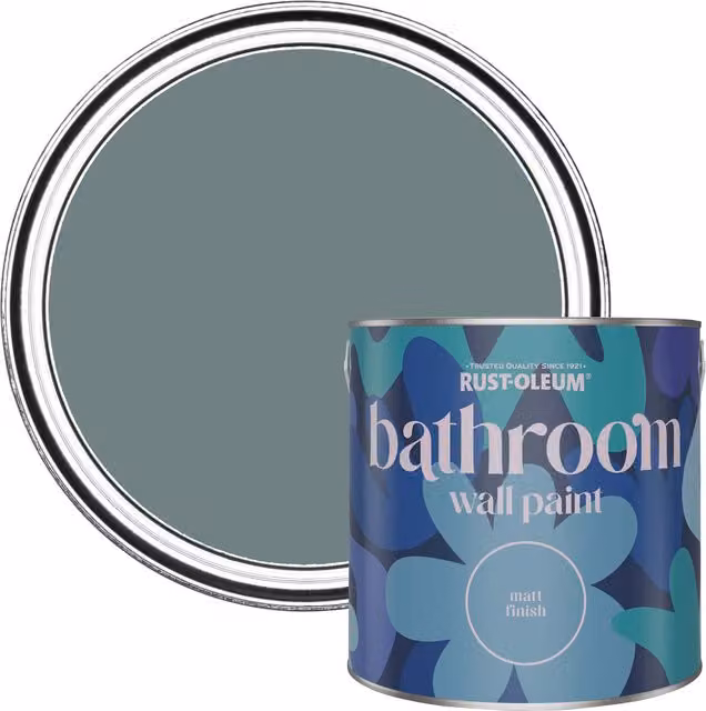 Rust-Oleum Water-Based Mould-Resistant Bathroom Wall and Ceiling Paint, Matt, Blue, 2.5 l