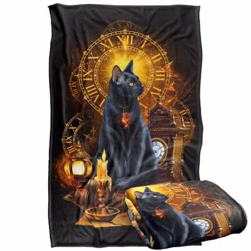 JQ Licensing Black Cat Time Clocks Super Soft Silky Touch Fleece Throw Blanket, Multicolour, W/D/H: 91 x 147 cm – 1