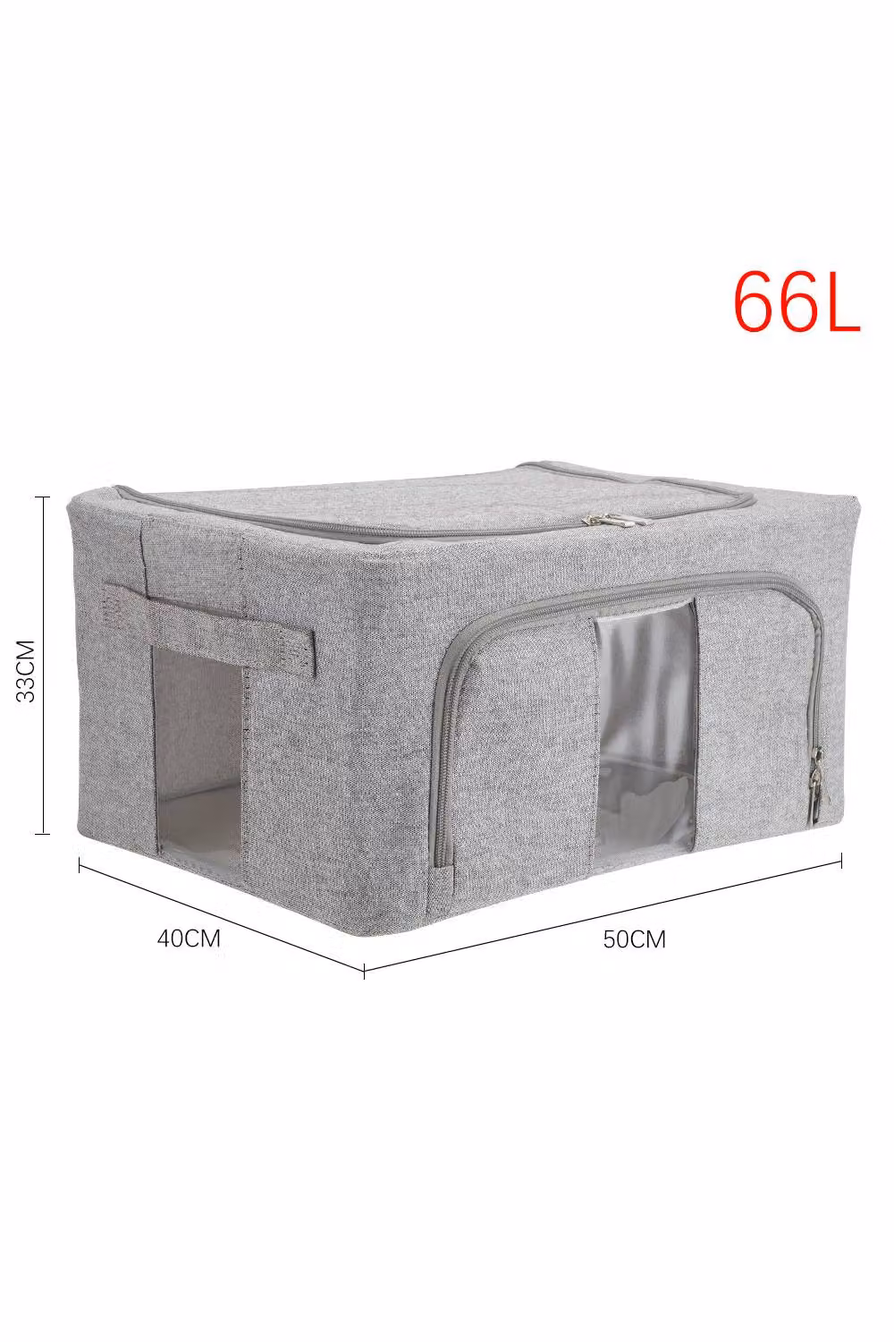 Living and Home Metal Frame Fabric Storage Box Clothes Organiser with Window in Light Grey – 3