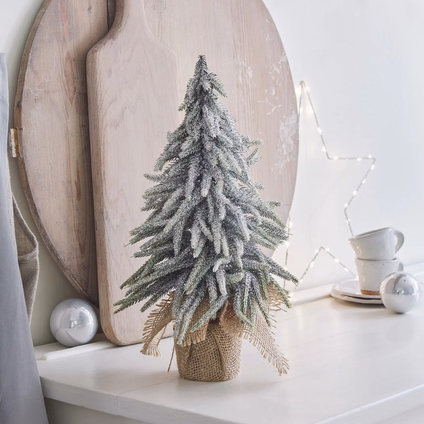 Snowy Mini Christmas Tabletop Tree in Green, H: 35 cm, W: 20 cm, D: 20 cm