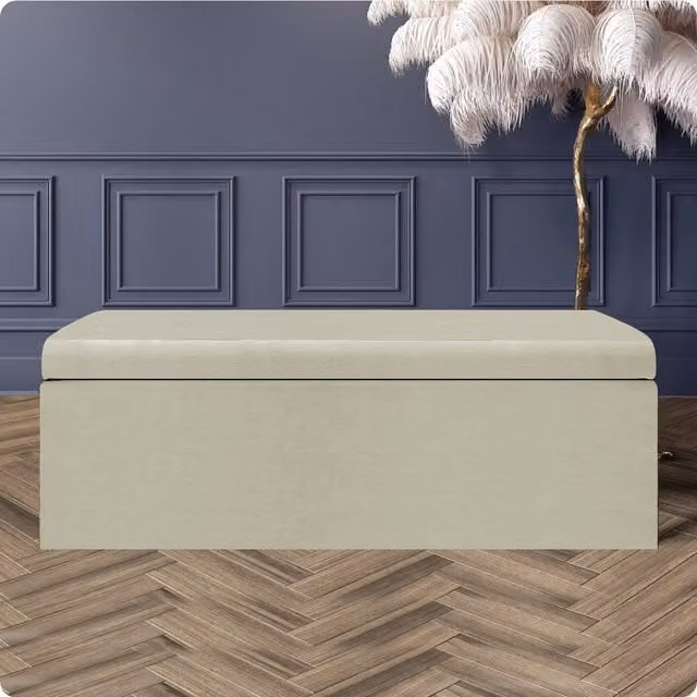 R&M Furnishers Large Plain Naples Upholstered Storage Ottoman End of Bed Bench in Cream