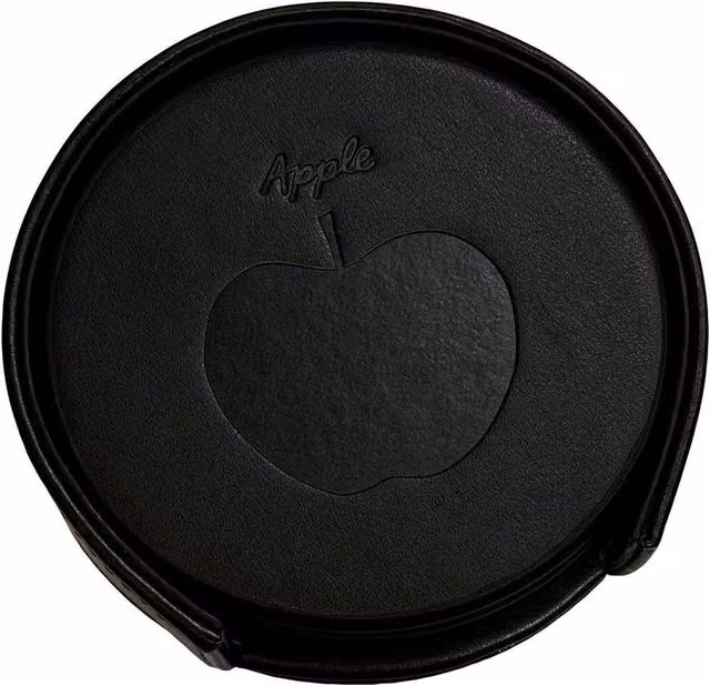 The Beatles Apple Round Coaster Set with Leather Holder, Black, Pack of 4