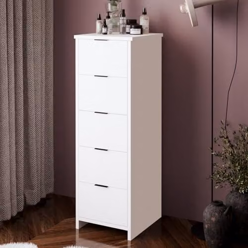 Bimossa Laura Tall Hallway Storage Cabinet with 5 Drawers, White – 2