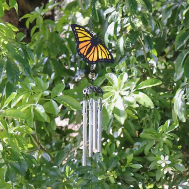 Betley Butterfly Stained Glass Effect Yellow Wind Chime Sun Catcher with Crystal Dropper