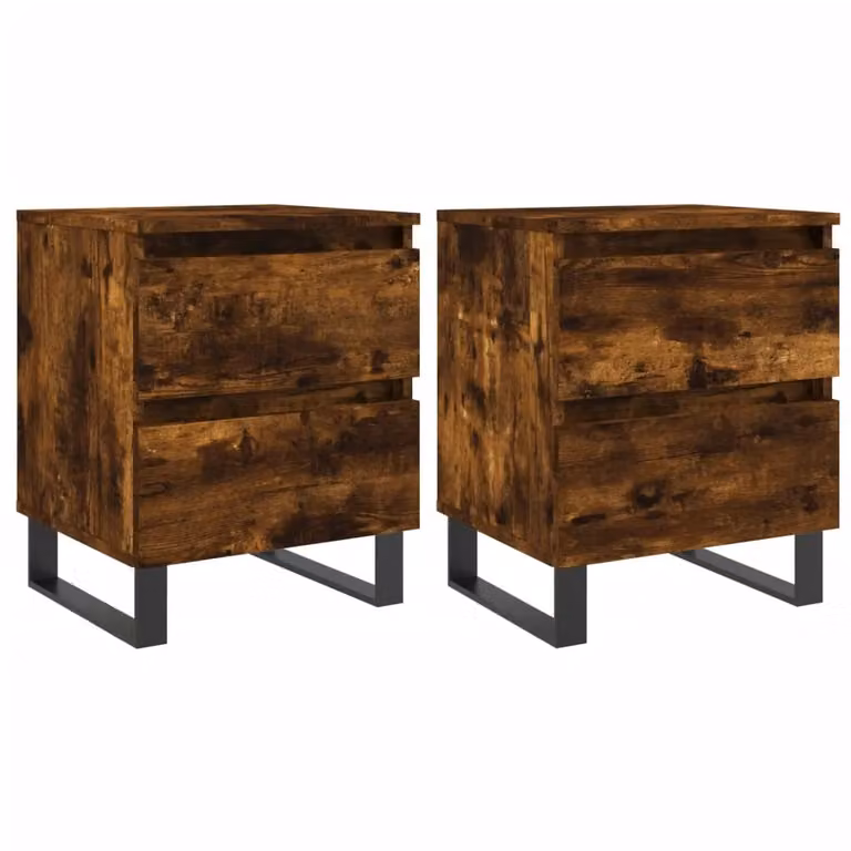 Berkfield Home Set of 2 Smoked Oak Bedside Cabinets in Brown, W/D/H: 40 x 35 x 50 cm