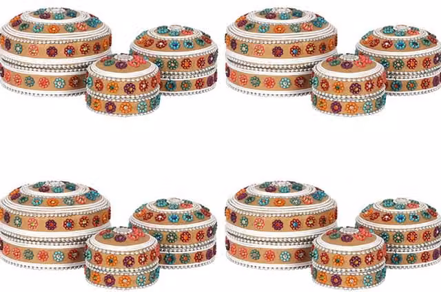 KDMK Set of 12 Multicolour Beaded Trinket Boxes with Lids