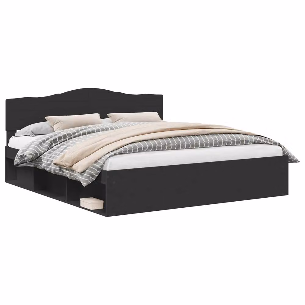 Berkfield Home Modern Bed Frame with Headboard in Black Solid Pine Wood, W/D/H: 180 x 200 cm – 2