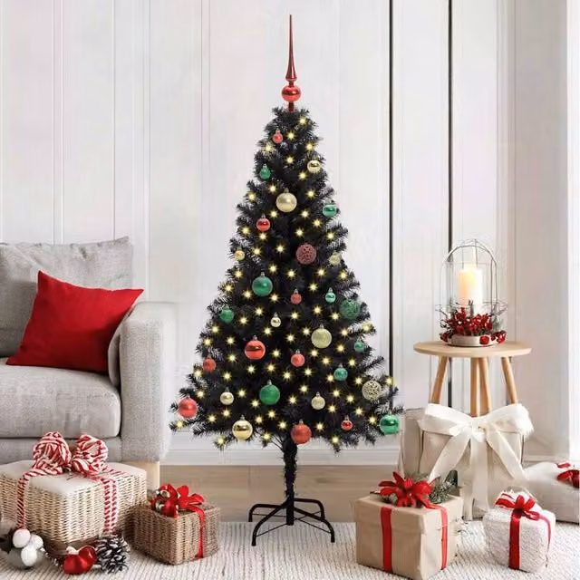 Berkfield Home Black PVC Christmas Tree with 150 LEDs and Stand, Height: 150 cm – 1