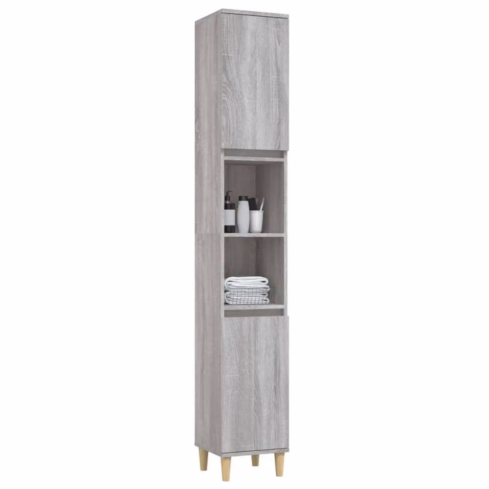 Berkfield Home Grey Sonoma Bathroom Cabinet with Hinged Doors and Open Shelf, W/D/H: 30 x 30 x 190 cm – 3