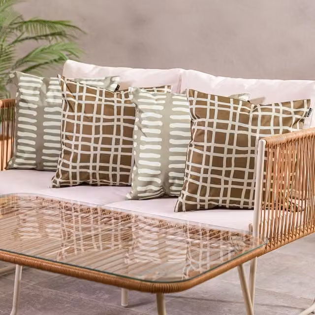 ICON 4-Pack Mark Graphic Square Outdoor Cushions in Chocolate and Stone