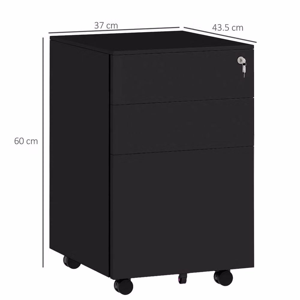 STILVORA Metal Filing Cabinet with 3 Drawers and Lock, Black – 4