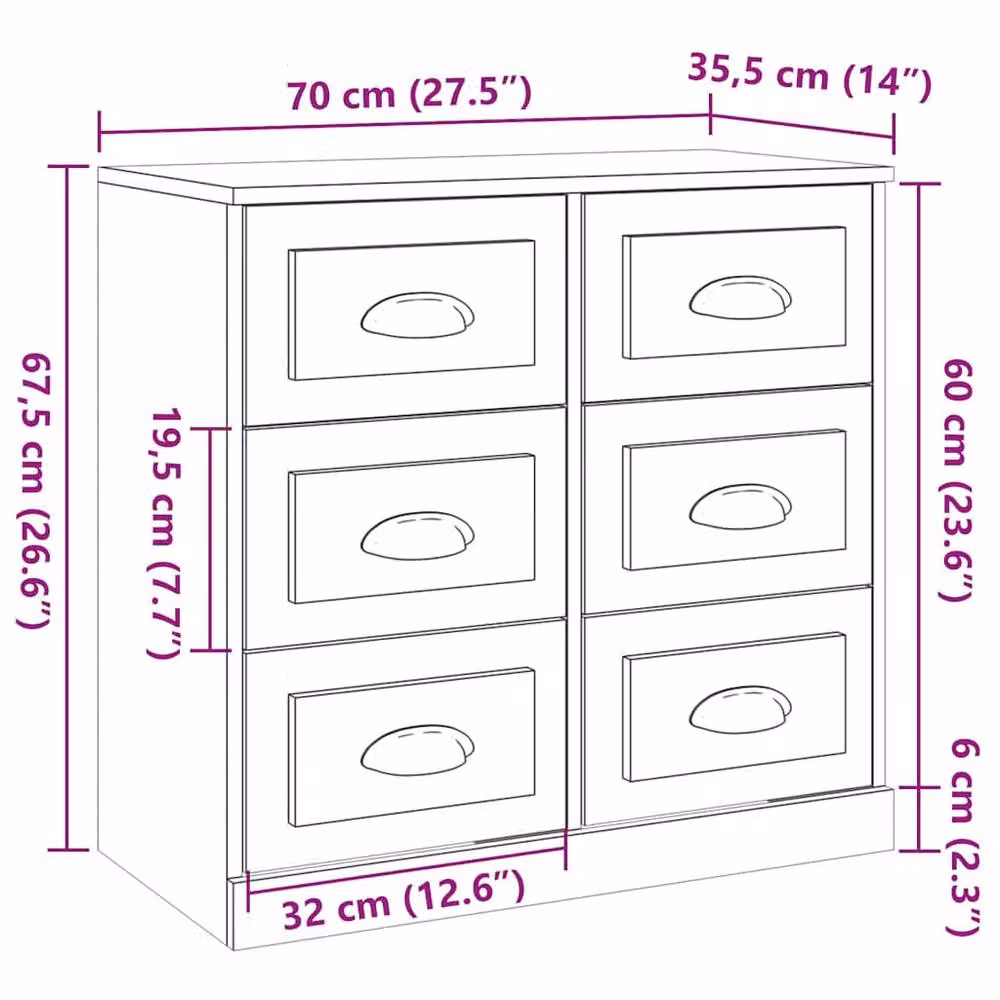 Berkfield Home Sideboard in Concrete Grey, MDF, W/D/H: 70 x 35.5 x 67.5 cm – 2