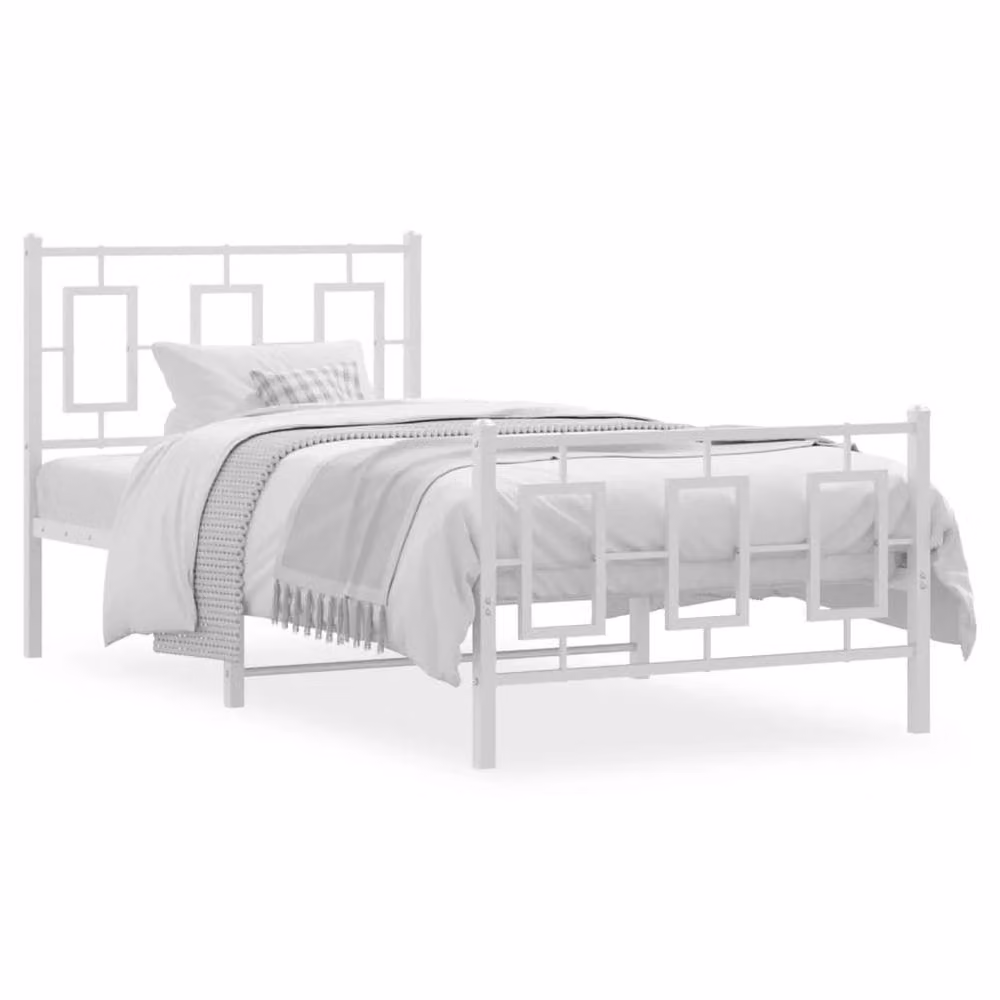 Berkfield Home Metal Bed Frame with Footboard in White, W/D/H: 90 x 200 cm – 2